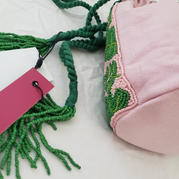 Circus Sam Edelman beaded resort palm leaf drawstring canvas purse O/S - Picture 6 of 9